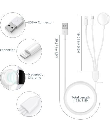 Watch Charger Cable Compatible for Apple Watch Series 8 7 6 5 4 3 2 1 SE1 SE2  Watch Charging Cord  3 in 1 Portable Phone and Watch Charger for 14/13/12/11/Pro/Max/XS/X/Airpods/Pad Series  4.9ft/1.5M - Buy Online on SooperMarket.com