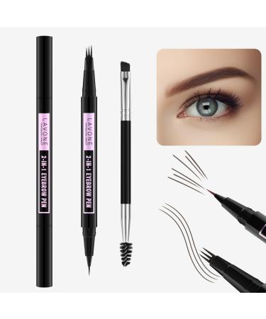 LAVONE Eyebrow Pencil 2-In-1 Waterproof Eyebrow Pen with 3 Tip Microblading Eyebrow Pen and Ultra-Precise Brow Pencil Dual-ended Eyebrow Brush for Eyebrow Makeup - Dark Brown