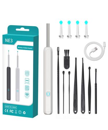 Earwax Removal Kit with Otoscope 1080P Silicone Ear Scoop Vacuum Cleaner Tool with Led Light Smart Visual Ear Sticks Health Care Ear Cleaner for Adults and Kids White