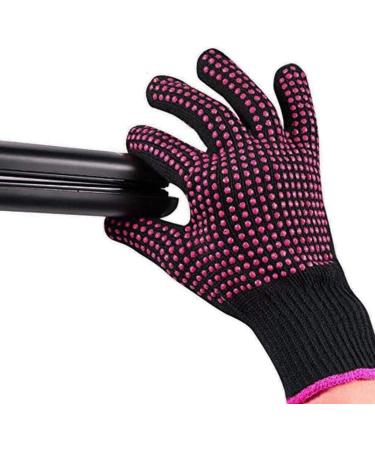 LEEQ 2 Pieces Heat Resistant Gloves Silicone Non-Slip Gloves for Hair Styling Curling Iron Fit All Hand Sizes (Rose red Silicone dots) - Buy Online on SooperMarket.com