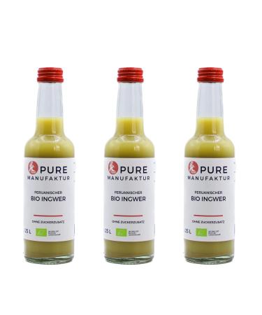 Pure ginger- high-quality Peruvian organic-ginger without sugar and artificial additives (3x250ml) organic ginger- without lemon 250 ml (3-pack)