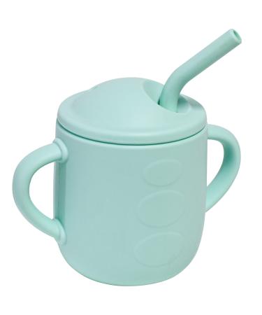Adocham 100% Silicone Baby Cup With Straw & 2 Handles Food Grade Toddler Infant Sippy Training Cups Spill Proof BPA-Free 6 Months+ 5oz (Cyan)