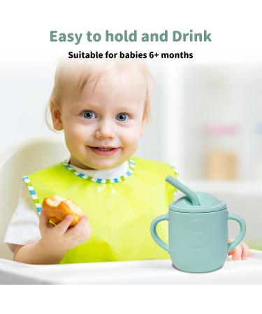 Adocham Silicone Baby Cup with Straw & Handles | BPA-Free Toddler Sippy Training Cup 5oz (Cyan) - Buy Online on SooperMarket.com