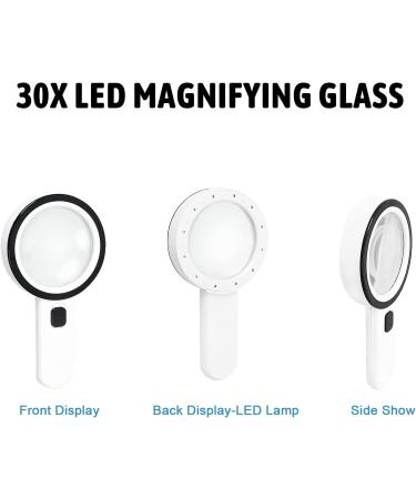30X Handheld Magnifying Glass with Light - Ideal for Seniors, Reading, Coins, Stamps, Maps, Inspection - Illuminated Magnifier for Macular Degeneration - Buy Online on SooperMarket.com