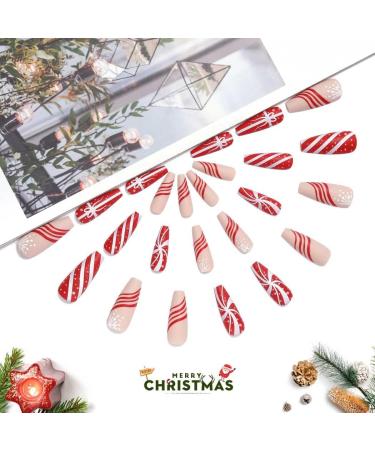 Vatocu Christmas Snowflake Glitter Press on Nails - 24pcs Long Ballerina Fake Nails for Women and Girls - Buy Online on SooperMarket.com