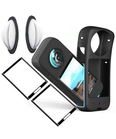 debous Sticky Lens Guard Set Silicone Case Screen Protector for Insta360 X3 X 3 Accessories Kit Anti-scratch Tempered Glass Protective Film Soft Bag Sleeve Cover