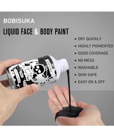 BOBISUKA Black Liquid Face and Body Paint - Washable Non-Toxic Fast Drying Makeup for Halloween Skeleton Skull Cosplay SFX - 130ml Large Capacity - Buy Online on SooperMarket.com