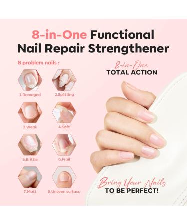 Modelones 8-in-1 Nail Care Treatment with Ridge Filling, Strengthener, Hardener, and Growth Base Coat - 15ml Glitter Pink - Buy Online on SooperMarket.com
