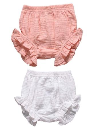 HASAKI 2Pcs Kids Linen Bloomer Shorts - Newborn Baby Girls Boys Toddler Diaper Cove 2-3 Years Pink+white