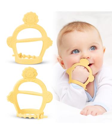 Vicloon Beißring Baby 2 pieces of bite ring baby silicone baby biting toys BPA-free dental aid and massage soft lion bite ring for babies from 3+ months-yellow 2PCs bite ring-yellow