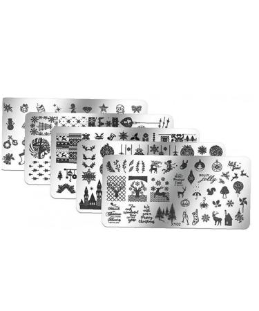 Zonster 6 pieces nail template nail plate nail art stamping plates set mwoot nail design Christmas tree deer snowflake picture stamp plates
