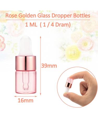 Alledomain 20Pcs 1Ml Rose Gold Glass Sample Dropper Bottles Empty Mini Bottles with Dropper Pipettes Aluminum Alloy Cap Refillable Sample Containers for Essential Oils Perfume Aromatherapy - Buy Online on SooperMarket.com