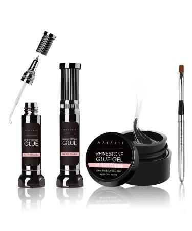 Makartt Updated 2pcs Nail Rhinestone Glue Gel with Brush& Pen tip Bundle with Makartt Nail Rhinestone Glue Gel with Brush Pen Set