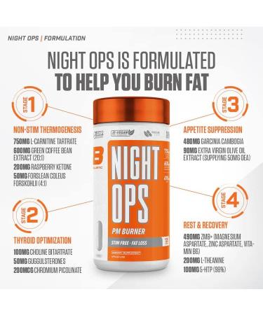 Ballistic Supps - NIGHT OPS - 125 Vegetarian Capsules - NIGHT TIME Fat Metabolizer - Fat Burner - Buy Online on SooperMarket.com