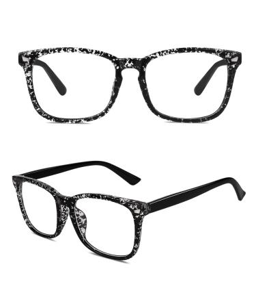 GQUEEN Horn-rimmed Glasses Without Prescription Fake Glasses Nerd Glasses Women Men UV400 PE2 1 Black Dot