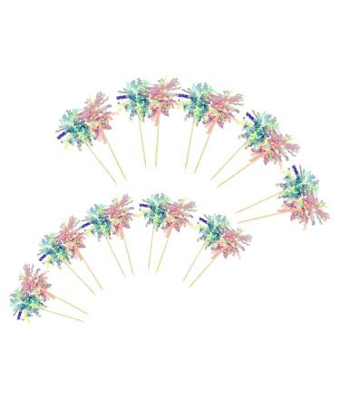 Pro Bamboo Kitchen 20PCS Firework Paper Cupcake Toppers (10 Blue 10 Pink) Foil Firework Metallic Wire Flowers for Cocktail Fruit Picks Decoration Party Supplies