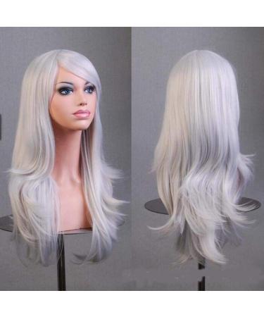 LFMDJF 70cm Wavy Red Wigs Fake Hairpieces Synthetic Hair Black Purple Pink Blue Wig for Women 28inches Sliver Sliver