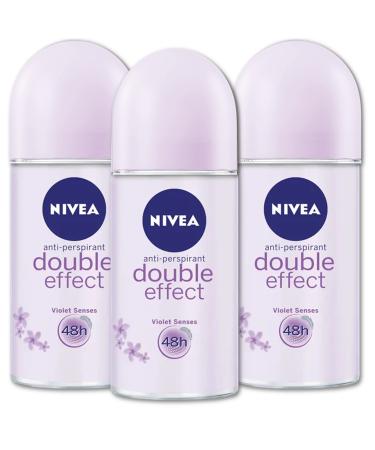 NIVEA DOUBLE EFFECT ROLL-ON FREE ALCOHOL ANTIPERSPIRANT DEODORANT 48 HOURS SKIN TOLERANCE DERMATOLOGICALLY PROVEN (PACK OF 3) Double Effect 3