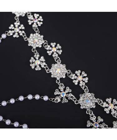 Wiwpar Silver Rhinestone Tassel Snowflake Flower Body Chain | Layered Bikini Harness & Wedding Party Accessories for Women - Buy Online on SooperMarket.com