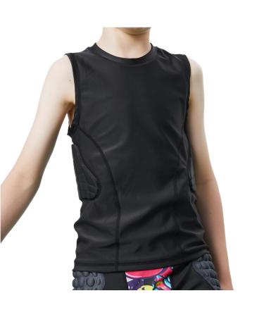 Padded Football Shirt Rib Guard Kids Compression Shirt with Pads Basketball Protective Gear Rugby Tank Top XL Black