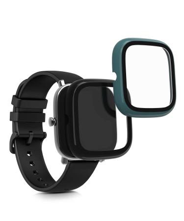 kwmobile Cover Comaptible with Huami Amazfit GTS 2 Mini (Set of 2) -Tempered Glass with Plastic Frame - Green/Black green / black