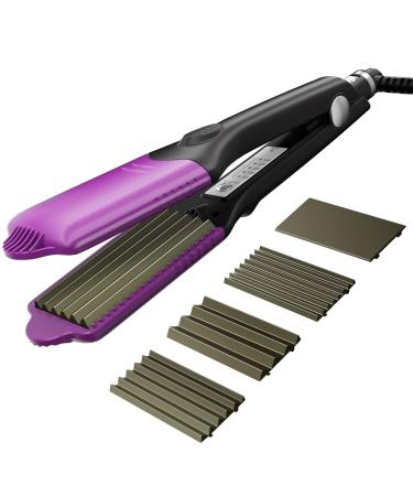HCAH crepe iron for the hair crepe iron with 4 interchangeable plates crepe hair hair waves for fluffy hairstyle adjustable temperature purple