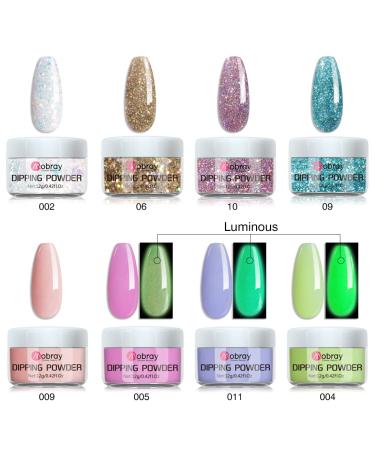 Mobray Dip Powder Nail Kit Starter Set - 8 Colors with Classic Nude, Glitter, and Glow in the Dark Shades - DIY Nail Art Manicure for Beginners - Buy Online on SooperMarket.com