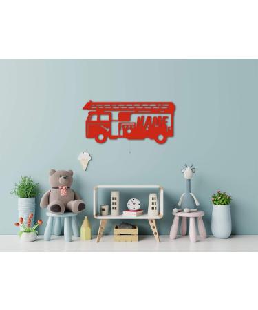 Personalized Fire Engine Night Light Wall Lamp - Custom Wooden Gift for Firefighters | Ideal for Boys & Girls - Buy Online on SooperMarket.com
