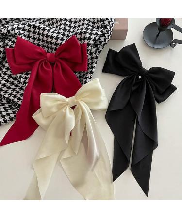 3PCS Large Satin Ribbon Bow Hair Clips Set - Vintage Style Hair Barrettes for Girls & Ladies - Buy Online on SooperMarket.com