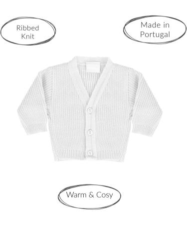 Premature Baby Knitted Cardigan - Ribbed Knit Winter Cardigan for Newborn Boys & Girls - Made in Portugal - White 0 Months - Buy Online on SooperMarket.com