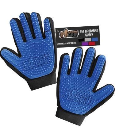 Gorilla Grip Pet Grooming Gloves, Dog Hair Deshedding Glove Brush, Reduce Shedding, Gentle Massage for Pets, Five Finger Design, Soft Silicone Tips, Remove Long or Short Haired Cat and Dogs Fur Blue