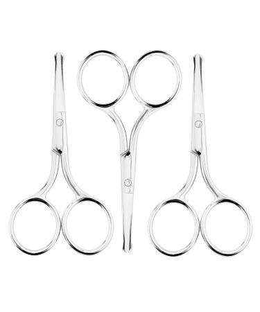 WLLHYF 3 Pcs Nose Hair Scissors Facia Eyebrow Mustache Ear Hair Grooming Trimming Scissors Stainless Steel Professional Small Beard Nail Cuticle Eyelashes Beauty Scissors for Men Women(Silver)