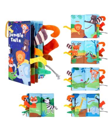 Vicloon Baby Cloth Books for Babies Baby Soft Books with 3D Animal Tails Touch and Feel Soft Books Early Learning Babies First Books Quiet Books for 0-3 Year Old Toddlers Kids(Jungle)