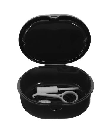 Healeved Retainer Case Plastic Case with Brush Chews Remover Tools for Home Office School Traveling Denture Cleaning Kit Black