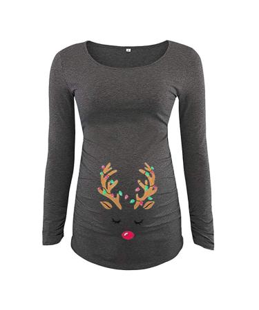 Pregnant Deer Christmas Maternity Top Women Casual Pullover Winter Clothing Warm Long Sleeves Hooded Tops XXL Grau