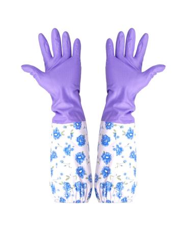 POPETPOP Aquarium Gloves Shoulder - Aquarium Water Change Gloves Keep Hands & Arms Dry Water Change Gloves Non-Slip Long Rubber Gloves-Purple