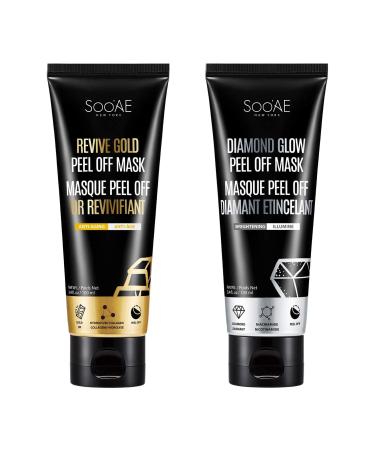 Soo'AE Peel Off Mask Duo - Revive Gold for Anti-Aging & Diamond Glow for Brightening