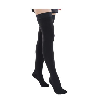 DERCLIVE compression stockings for thighs 23-32 mmHg with dotted silicone compression socks improve blood circulation black XL