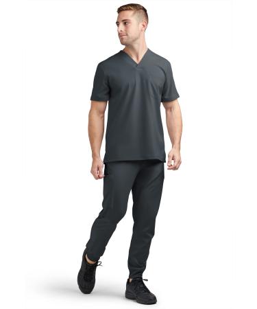 Tafford Active Stretch Men s Jogger Scrub Set (S-3X 8 Colors)  Includes V-Neck Top and Drawstring Jogger Pant Medium Pewter