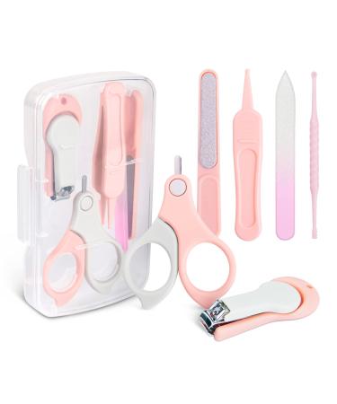 Vicloon Baby Nail Kit 6Pcs Baby Nail Clippers Baby Nail Care Tool Baby Nail Care Set Manicure Set Include Nails Clipper Rounded Scissor Earpick Nail File and Tweezer for Newborn Infant Toddler pink-6pc