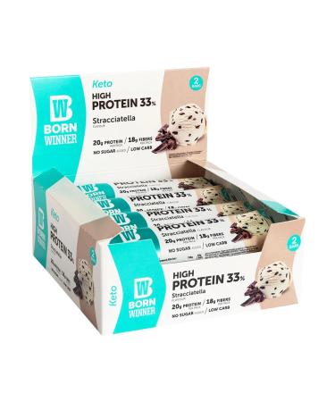 BornWinner Keto High Protein Bar Low Carb Stracciatella 31 percent protein content 18g fibers 20 g protein per bar 12x60g