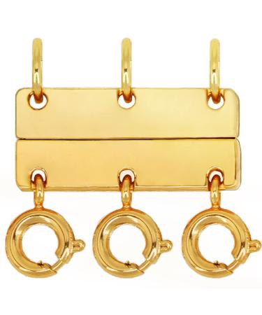 Necklace Layering Clasps, 18K Gold and Silver Layered Necklace Clasp Multiple Strands Jewelry Necklit Spacer Closure Stacker Convertor for Layering Necklace Detangler (3 Clasp Gold)
