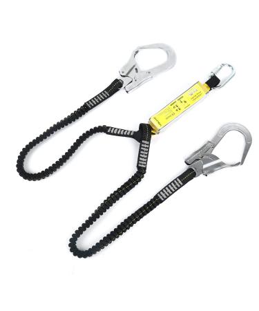 Fall protection climbing belt elastic double safety line with bandfall vapors and alloy steel carabiner hooks for outdoor tree climbing mountaineering rescue service