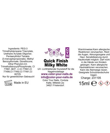 Buy Quick Finishgel Milky White Babyboomer UV Gel 15ml - Hema Free No Sweat Layer High Gloss Finish - International Shipping Available - Buy Online on SooperMarket.com