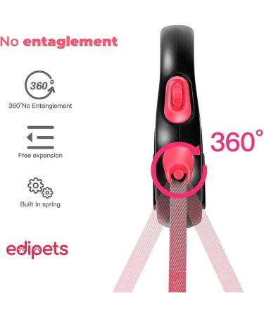 Edipets 5m Retractable Dog Leash - Flexible & Extendable Pink Leash for Dogs Up to 50kg | Perfect for Walks & Outdoor Adventures - Buy Online on SooperMarket.com