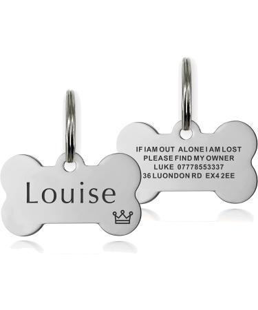 ID Tag Small Large Personalised ID Tag for Pet Dog Doggy Cat Kitten Kitty Puppy Engraved Dog ID Tag (Silver Bone) - Buy Online on SooperMarket.com