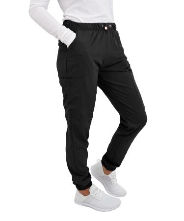 Green Town Women's Medical Nursing Jogger Slim Fit Scrub Pant GT Performance Medium Black