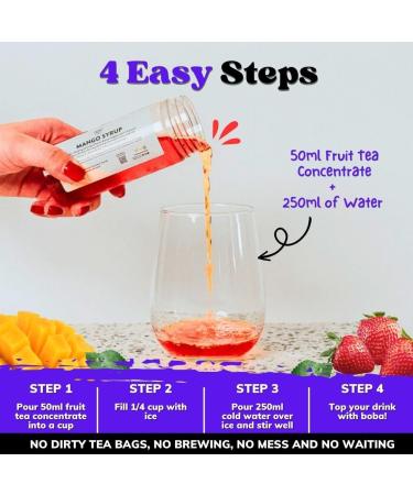 Bubble Tea Kit - Mango & Strawberry with Apple & Strawberry Popping Boba | Serves 6 | Low Calorie & Low Sugar Fruit Tea Concentrate - Buy Online on SooperMarket.com