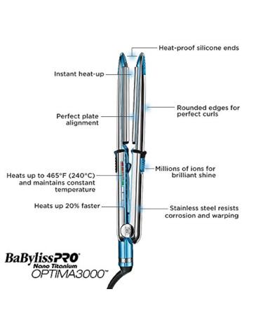 BaBylissPRO Stainless Steel OPTIMA Hair Straightener Dual Voltage High Heat Flat Iron with Floating Plates and Ion Generator 1" Wide Blue - Buy Online on SooperMarket.com