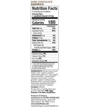 OLYRA Organic Dark Chocolate Breakfast Sandwiches | Vegan, Low-Sugar, High-Fiber Snacks | 4 Individually Wrapped Packs - Buy Online on SooperMarket.com
